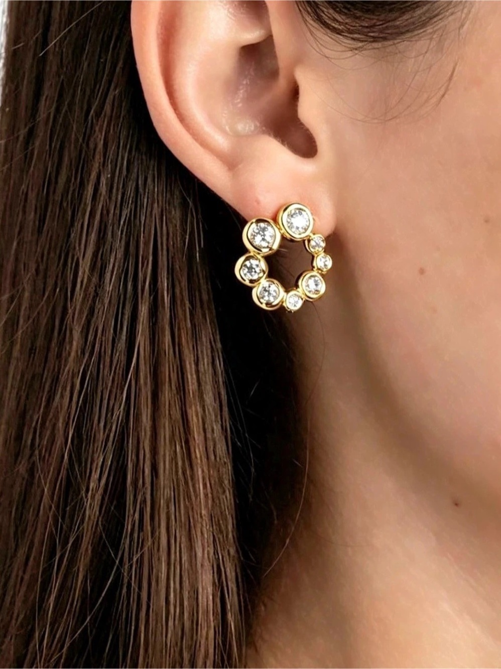 Crystal Hoop Earrings in Gold Like New